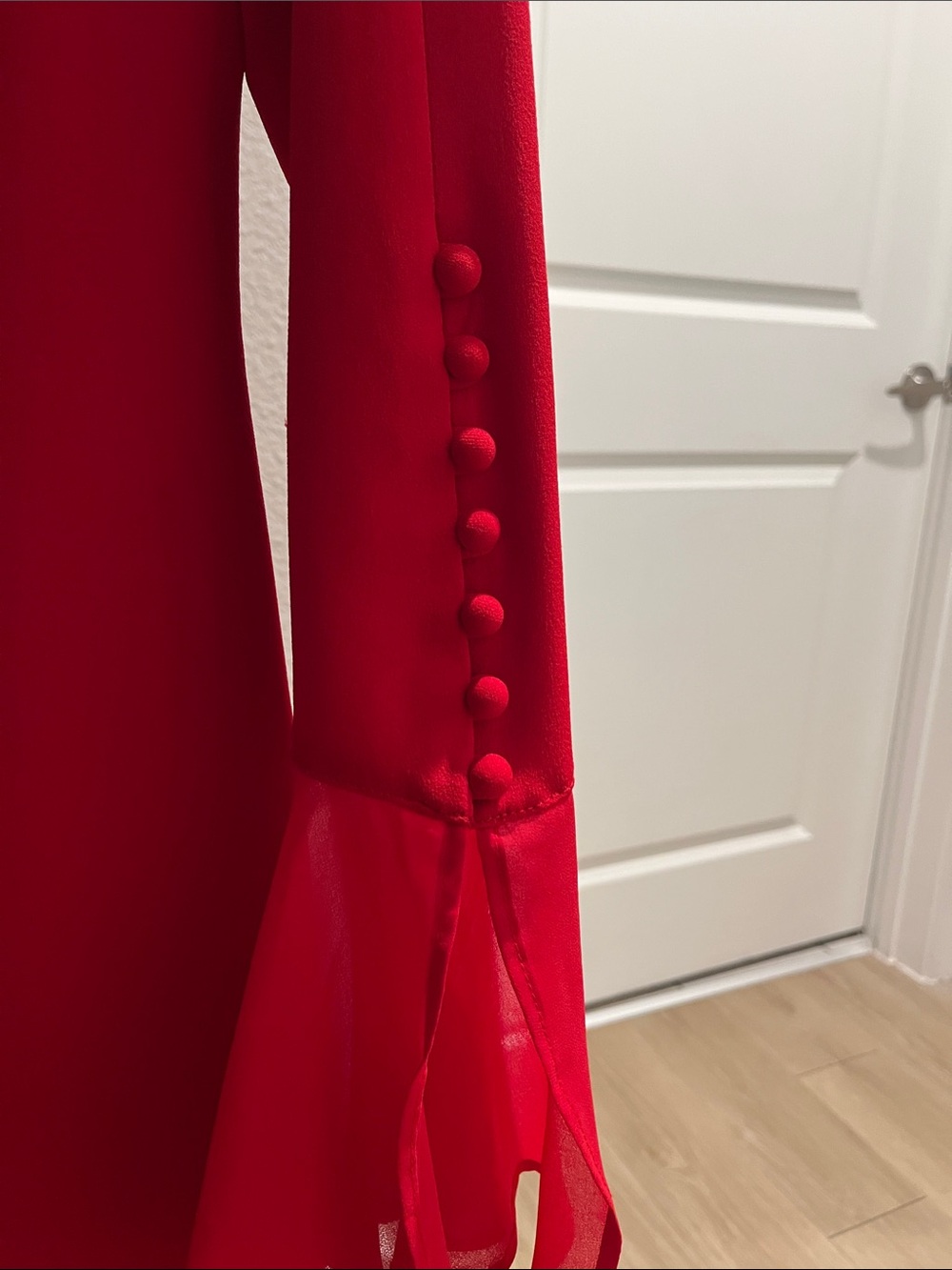 Calvin Klein Vibrant Red Long-Sleeve Sheath Dress with Bell Sleeves - Picture 2 of 3